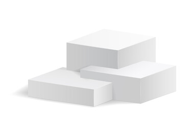 Fototapeta premium White podium. Square 3d empty podium with steps. Showroom pedestals, floor stage platform