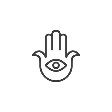 Hamsa hand line icon. linear style sign for mobile concept and web design. Hand with eye outline vector icon. Symbol, logo illustration. Vector graphics