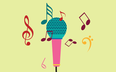 mike with musical letters vector design illustration