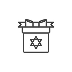Fototapeta na wymiar Happy Hanukkah gift box line icon. linear style sign for mobile concept and web design. Gift box with David star outline vector icon. Symbol, logo illustration. Vector graphics