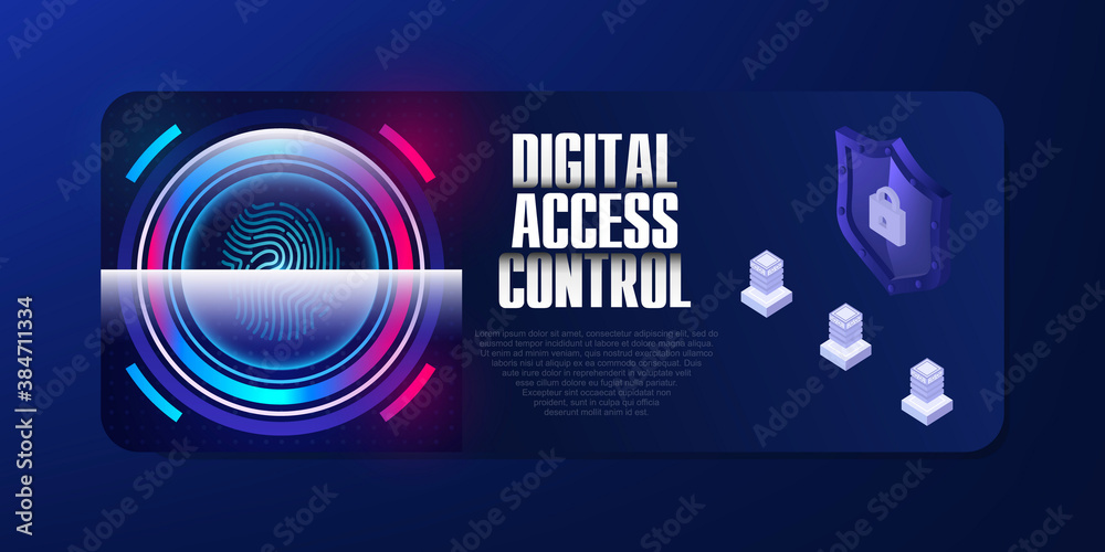 Fototapete fingerprint touch scan. identification and biometric access control. security system concept. access