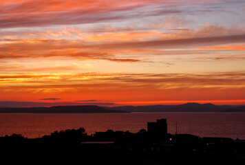 silhouette of Vladivostok city in the sunset sky