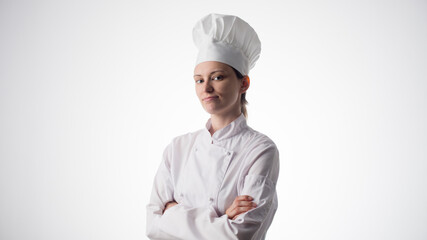 Chef woman. Isolated over white background