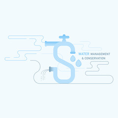Cycle of tap water and wastewater imply to S shape as a gimmick of save water. Water management and conservation. Vector illustration outline flat design style.