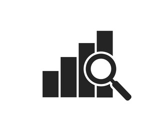 chart with magnifying glass icon. statistical research and business analytics symbol