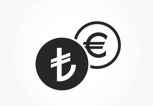 turkish lira to euro currency exchange icon. money and banking transfer symbol