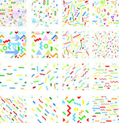 Hipster fashion .Trendy seamless pattern in Memphis style and with different shapes i. Jumble design . Repeating zigzag smooth lines vector background . Cool geometric texture .