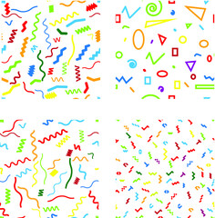 Hipster fashion .Trendy seamless pattern in Memphis style and with different shapes i. Jumble design . Repeating zigzag smooth lines vector background . Cool geometric texture .