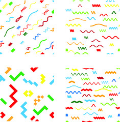 Hipster fashion .Trendy seamless pattern in Memphis style and with different shapes i. Jumble design . Repeating zigzag smooth lines vector background . Cool geometric texture .
