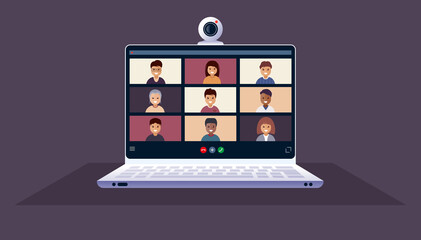 Work form home. Lessons with people. Web translation. Vector illustration design.