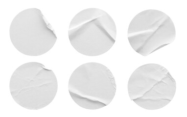 Blank white round paper sticker label set collection isolated on white background with clipping path