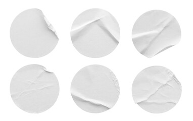 Blank white round paper sticker label set collection isolated on white background with clipping path