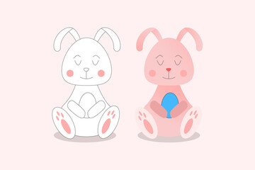 set of cartoon rabbits filled and outline vector design illustration 