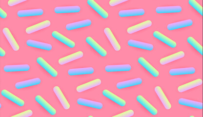 Seamless Pattern with Pink Glaze and Trendy Gradient Decorative Sprinkles. Candy, Donut and Ice Cream Design. Sweet Sweets