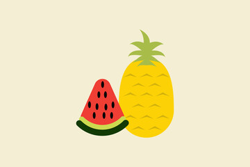 watermelon and pineapple vector design illustrator