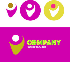 Abstract logo with four color choices of gold, pink and white