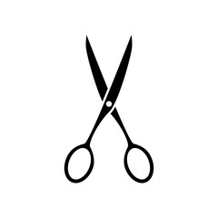 Vector black scissors icon on white background.