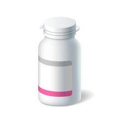 Realistic plastic bottle for pills, liquid medicines, painkiller, vitamins or drugs