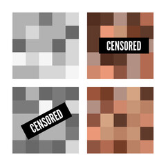Set of pixel censored blur effect texture. Vector illustration with black censor bar.