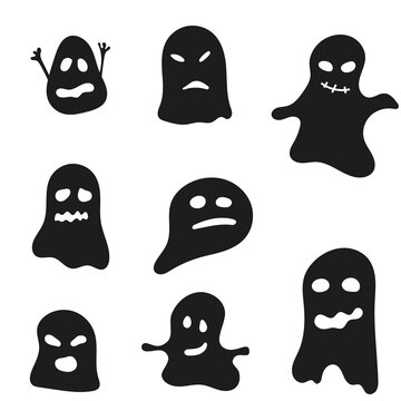 Vector set of halloween ghosts. Black ghost on a white background.
