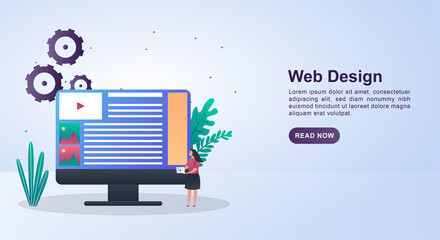 Illustration Concept of web design with people who are designing the web using a laptop.