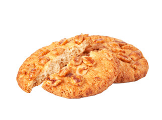 Tasty cookies with peanuts and honey baked isolated on the white