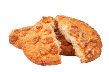 Tasty cookies with peanuts and honey baked isolated on the white