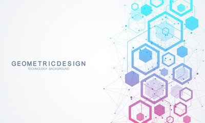 Molecular structure background. Science template wallpaper or banner with a DNA molecules. Asbtract scientific molecule background. Wave flow, innovation pattern. Vector illustration.