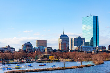 Marina and downtown view from Longfellow Bridge, Massachusetts, USA