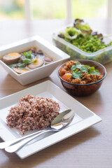 brown rice with several side dish