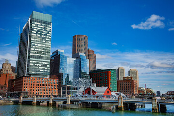 Fototapeta na wymiar Congress Street Bridge over fort point channel in Boston, Massachusetts, USA