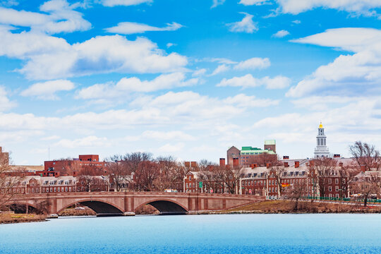 View of Boston University Bridge with Dunster House Cambridge panorama and Charles river Massachusetts, USA