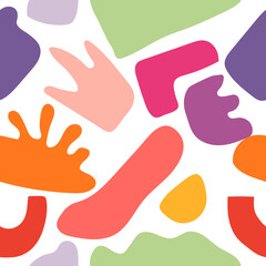 Obraz premium Hand drawn various shapes and doodle objects. Abstract contemporary modern trendy textile print vector illustration. Seamless pattern, background.