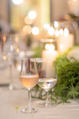 Luxurious wine glass tableware decorated with candlelight
