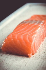 Salmon steak on a cutting board