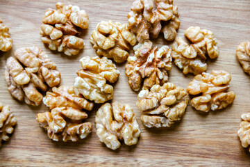 Walnut kernels on a cutting board