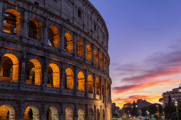Colosseum in City of Rome at Sunset in Italy