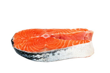 A fresh red salmon steak isolated on the white background