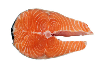 A fresh red salmon steak isolated on the white background