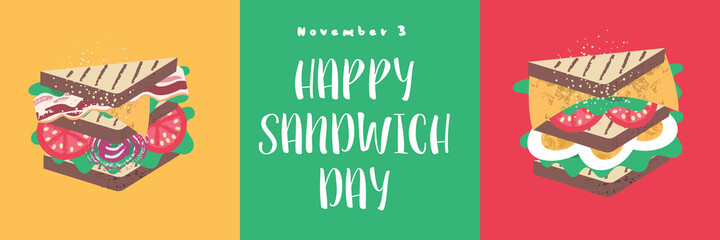 Sandwich. Happy sandwich day. Vector illustration in flat cartoon style.