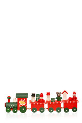 Christmas Toy Train Isolated Over White Background.Copy space for text