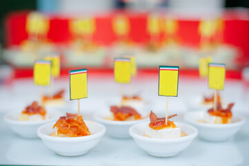 tofu with spicy sauce canape slate platter