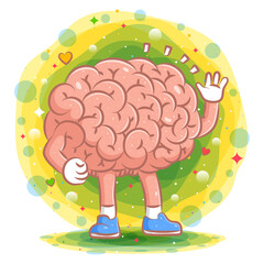 The brain illustration model waves his hand
