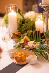 sofe pastr bread prepared on facy fine dining table