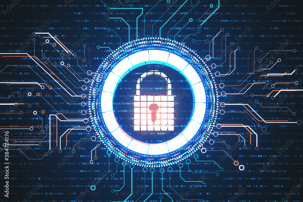 Aufkleber Closed lock icons with cyber security network interface hologram