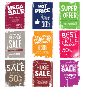 Collection of colorful grunge sale background retro design
