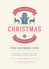 Obraz premium Christmas party flyer invitation retro typography and decoration elements with snowflake