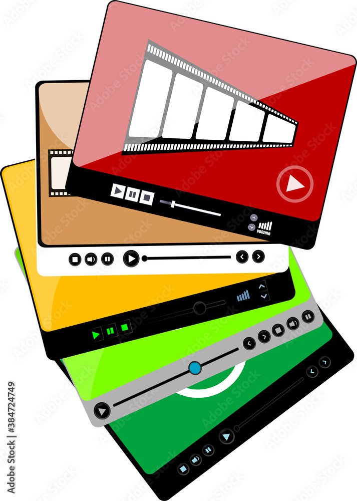 Poster modern video player in flat style. video player interface template set for web and mobile apps. medi