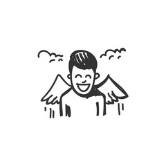 Euphoria feeling icon. Man in euphoria. Outline sketch drawing.Human emotions and feelings concept. Joy, inspiration, bliss or happiness, expression. Isolated vector illustration