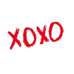 XOXO hugs and kisses brush lettering and lipstick kiss on a white background. Vector illustration